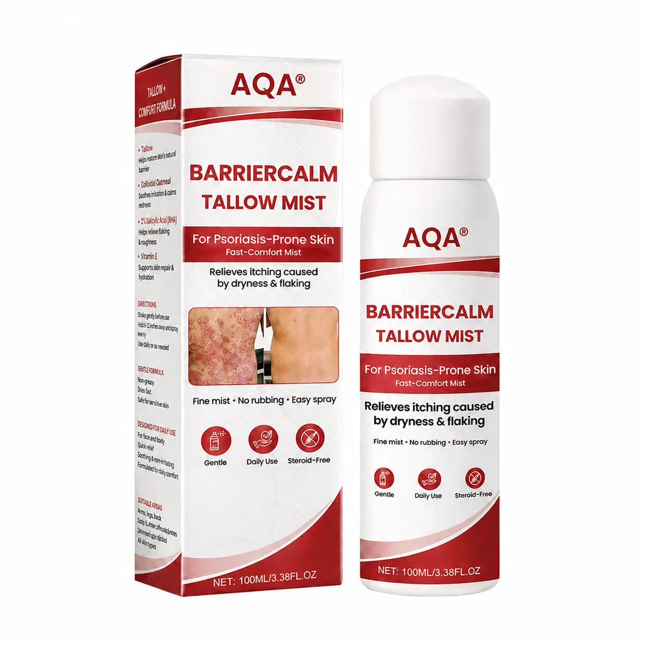 AQA® Beef Tallow Skin Spray – Deep Moisture for Itchy, Flaky, Very Dry & Psoriasis-Prone Skin – Easy Mess-Free Body Moisturizer
