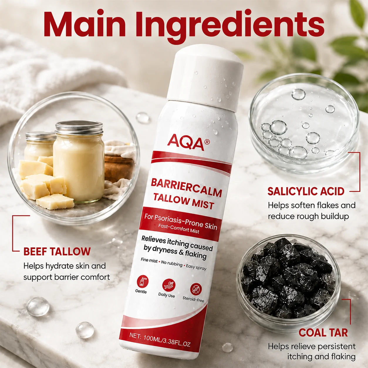 AQA® Beef Tallow Skin Spray – Deep Moisture for Itchy, Flaky, Very Dry & Psoriasis-Prone Skin – Easy Mess-Free Body Moisturizer