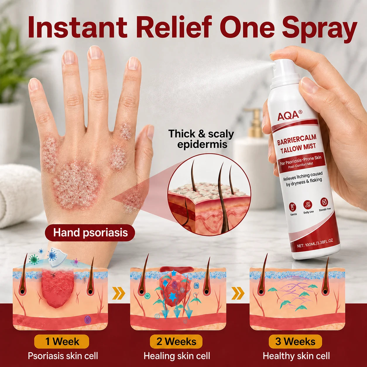 AQA® Beef Tallow Skin Spray – Deep Moisture for Itchy, Flaky, Very Dry & Psoriasis-Prone Skin – Easy Mess-Free Body Moisturizer