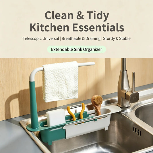 Expandable Sink Organizer Shelf – Adjustable Waterproof Plastic Rack 🛁