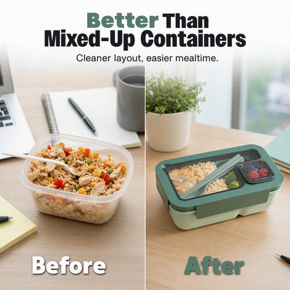 🍱 Portioned Microwave‑Safe Lunch Box with Cutlery Storage, 850ML Compartment Bento Box, Leak‑Proof Food Container for Office, School & Outdoor Meal Prep
