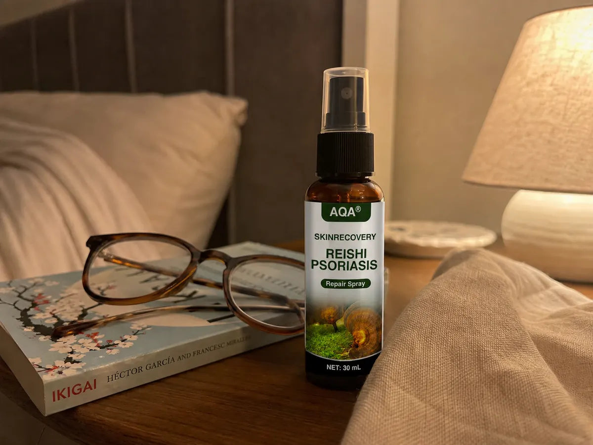 AQA SkinRecovery bottle on a bedside table