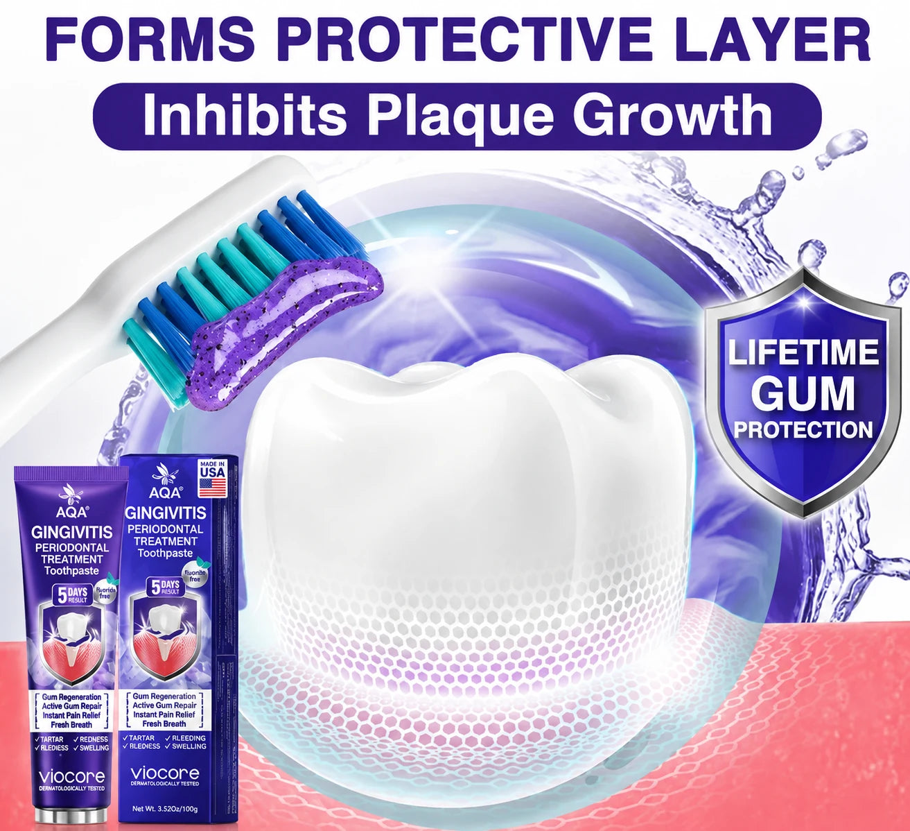 AQA VioCore protective layer toothpaste illustration